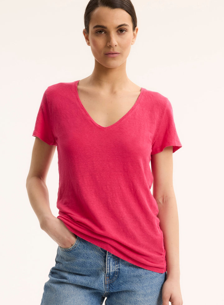 Short Sleeves V-Neck Shirt - Berry