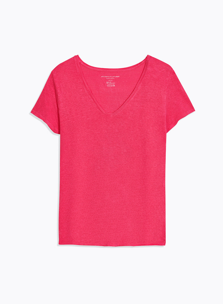 Short Sleeves V-Neck Shirt - Berry