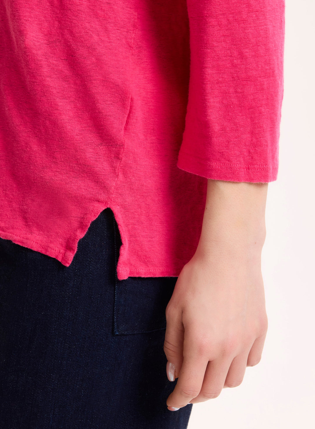 3/4 Sleeves V-Neck Shirt - Berry