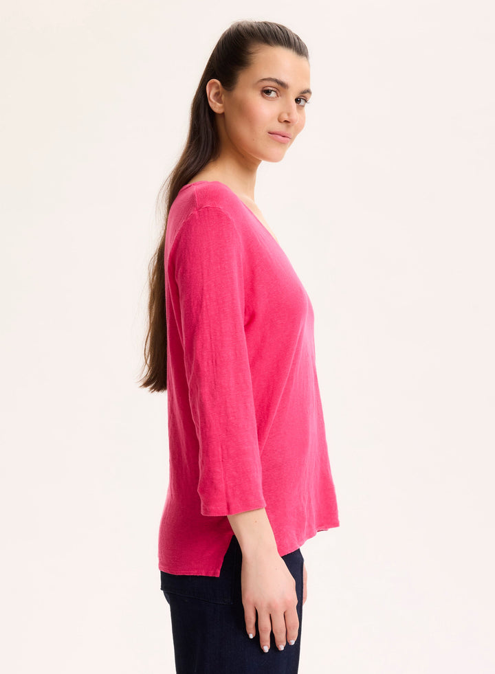 3/4 Sleeves V-Neck Shirt - Berry