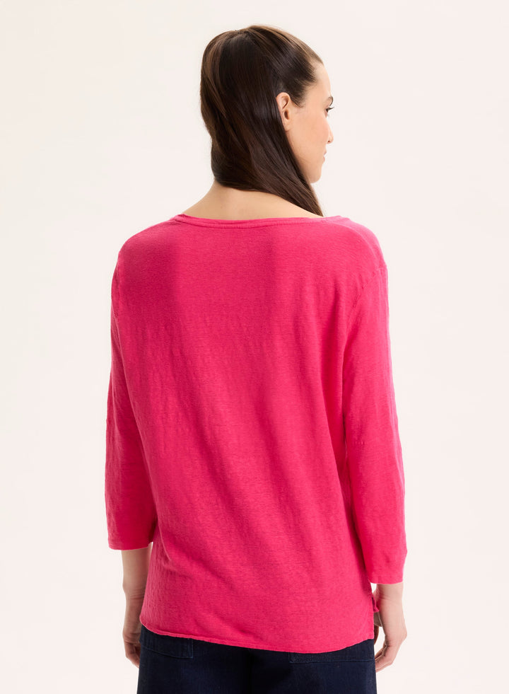 3/4 Sleeves V-Neck Shirt - Berry