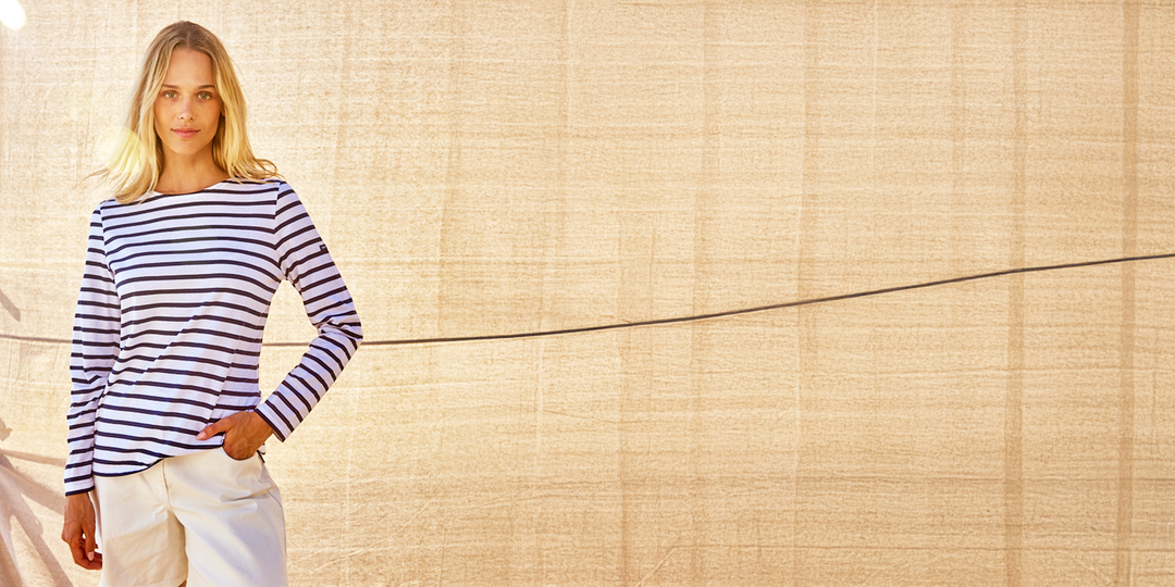 MINQUIDAME - Breton Striped Shirt with Long Sleeve (WHITE / NAVY)