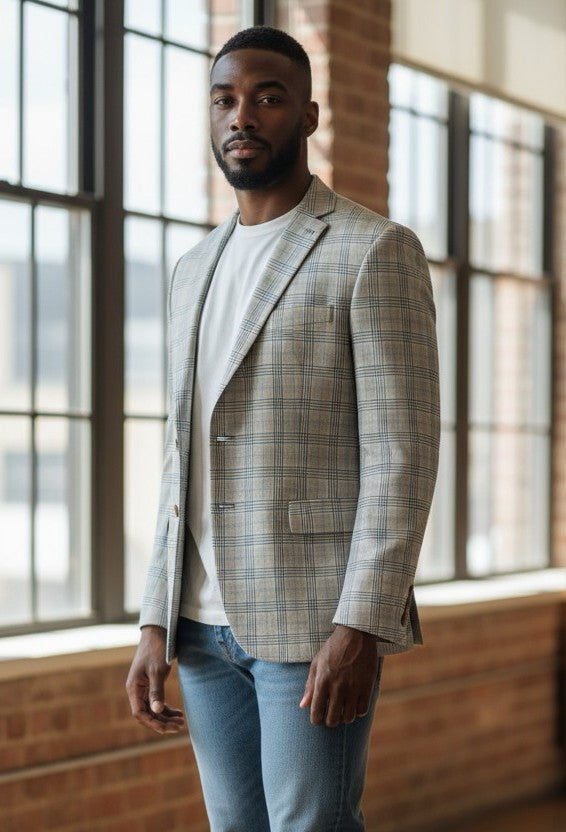 Tan sport coat.