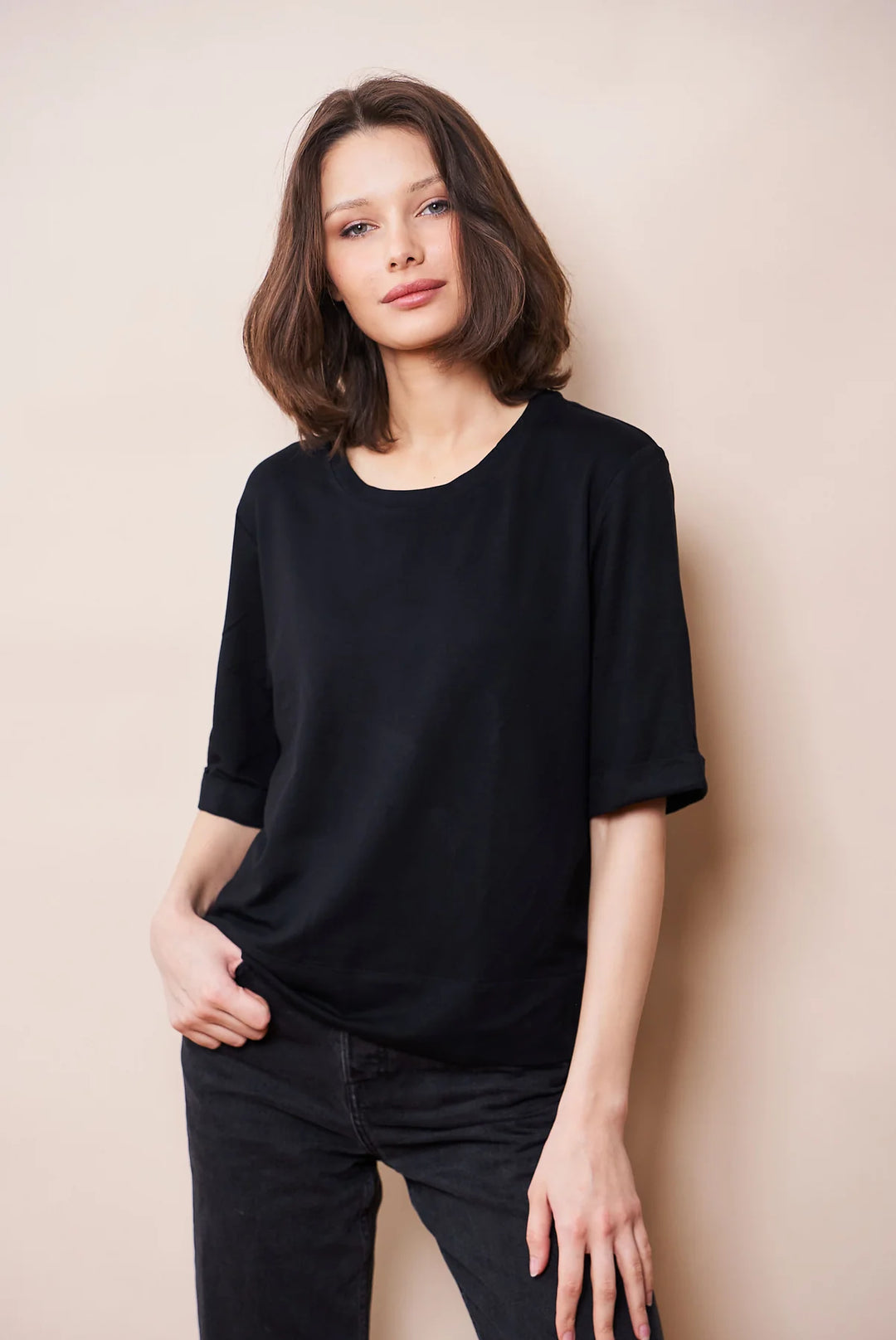 French Terry Semi Relaxed Elbow Sleeve Pullover