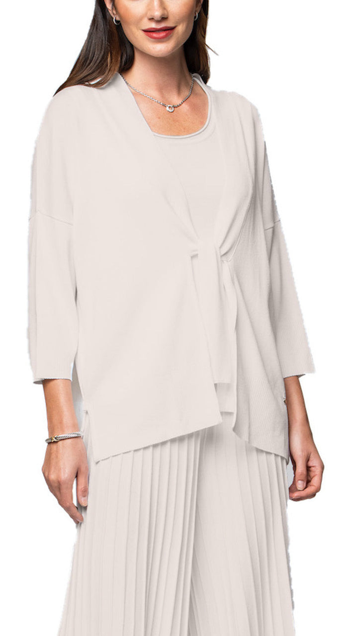 Malia Three-Quarter Sleeved Front-Tie Cardigan; Beige