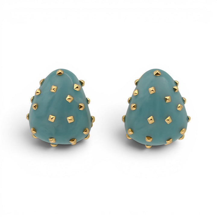 Maristella Aqua Studded Resin Pierced Hoop Earrings