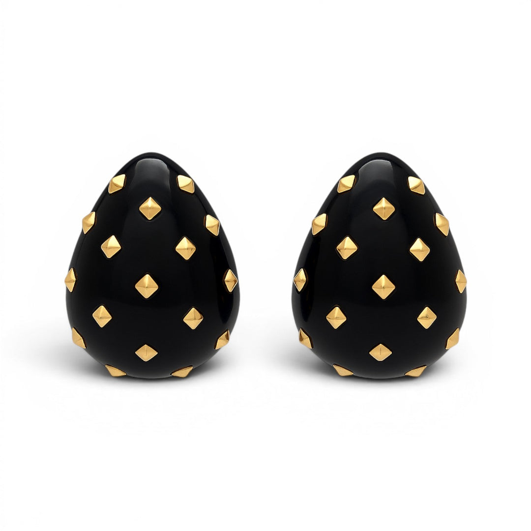 Maristella Black Studded Resin Pierced Hoop Earrings