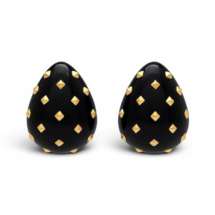Maristella Black Studded Resin Pierced Hoop Earrings