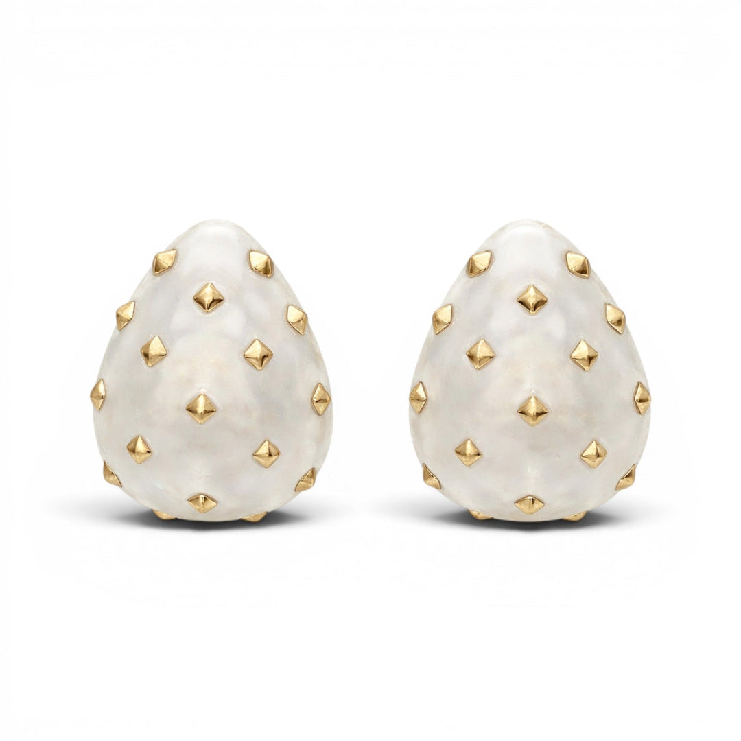 Maristella Mother Of Pearl Studded Resin Pierced Hoop Earrings