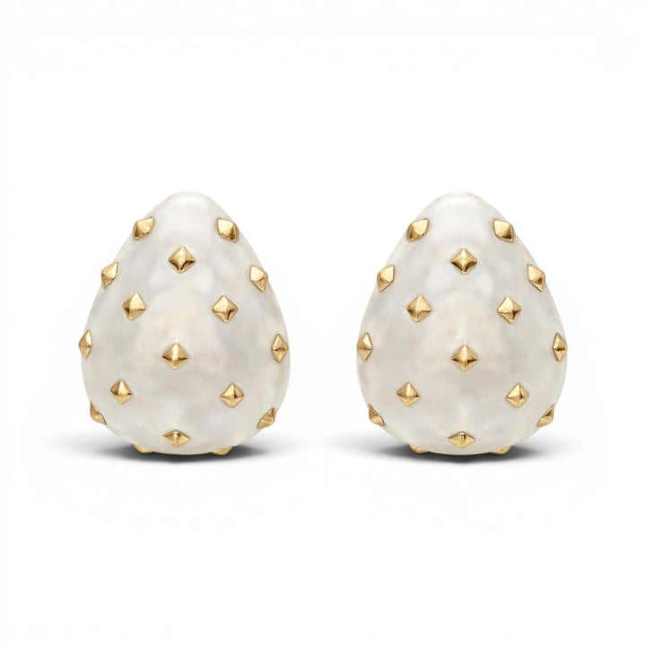 Maristella Mother Of Pearl Studded Resin Pierced Hoop Earrings