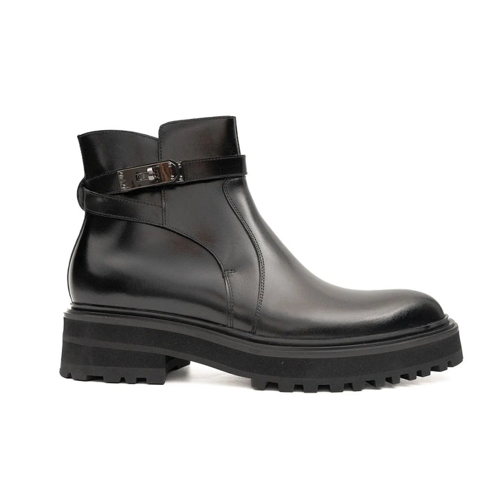 Men's Black Calfskin Buckle Chelsea Boots