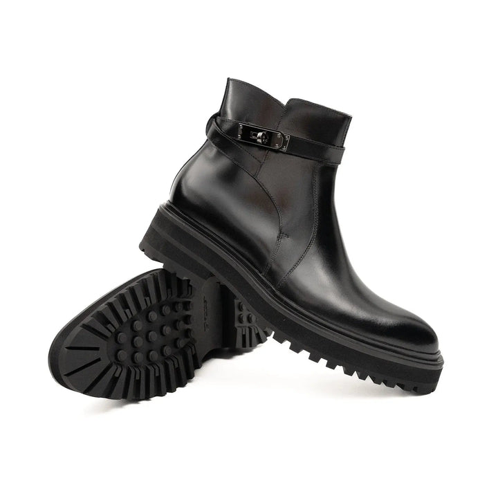 Men's Black Calfskin Buckle Chelsea Boots
