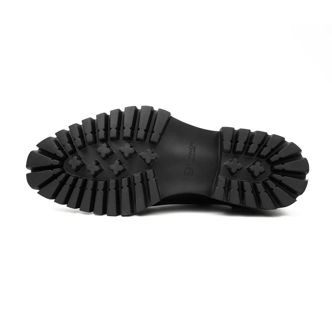 Men's Classic Black Derby Leather Shoes with Lug Sole