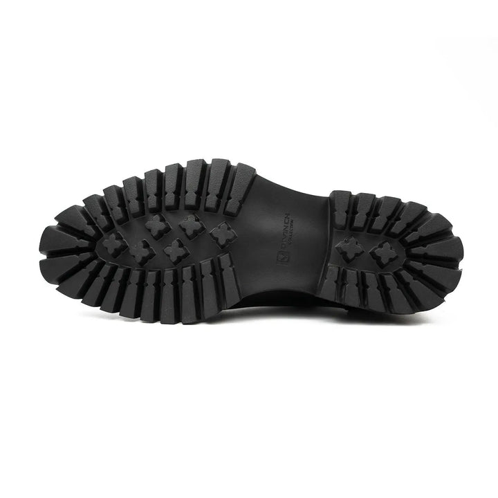 Men's Classic Black Derby Leather Shoes with Lug Sole