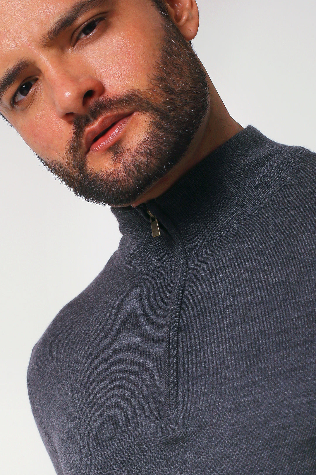Merino Wool Quarter Zip Sweater - Charcoal