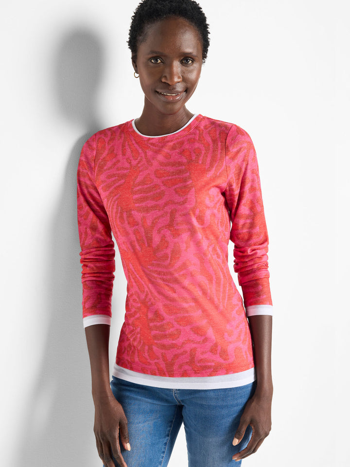 Stamped Leaves Double Layer Top - Red Multi