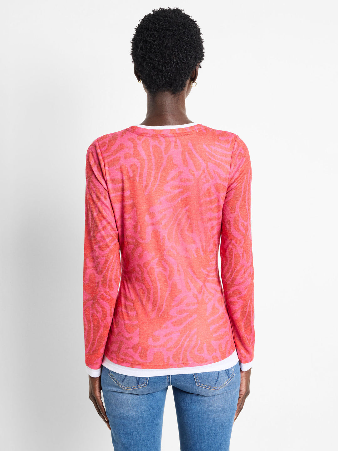 Stamped Leaves Double Layer Top - Red Multi