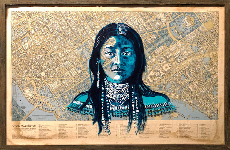 Native American Girl on Map Acrylic Portrait