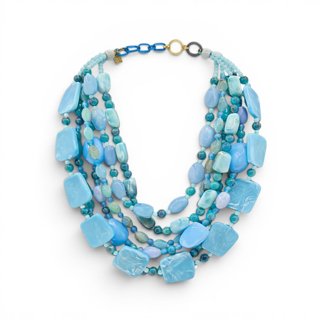 Otilia Multi Strand Shades Of Blue Resin Beads