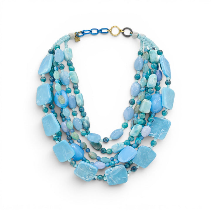 Otilia Multi Strand Shades Of Blue Resin Beads