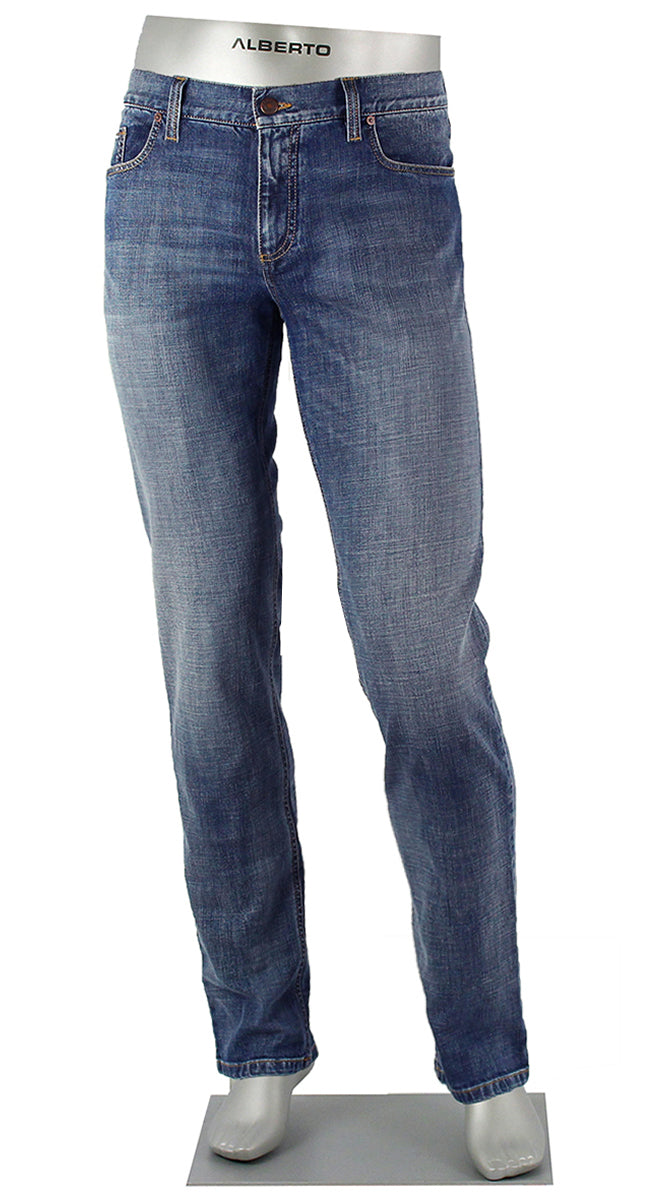 Alberto Pipe Authentic Denim Jeans in washed medium blue - front