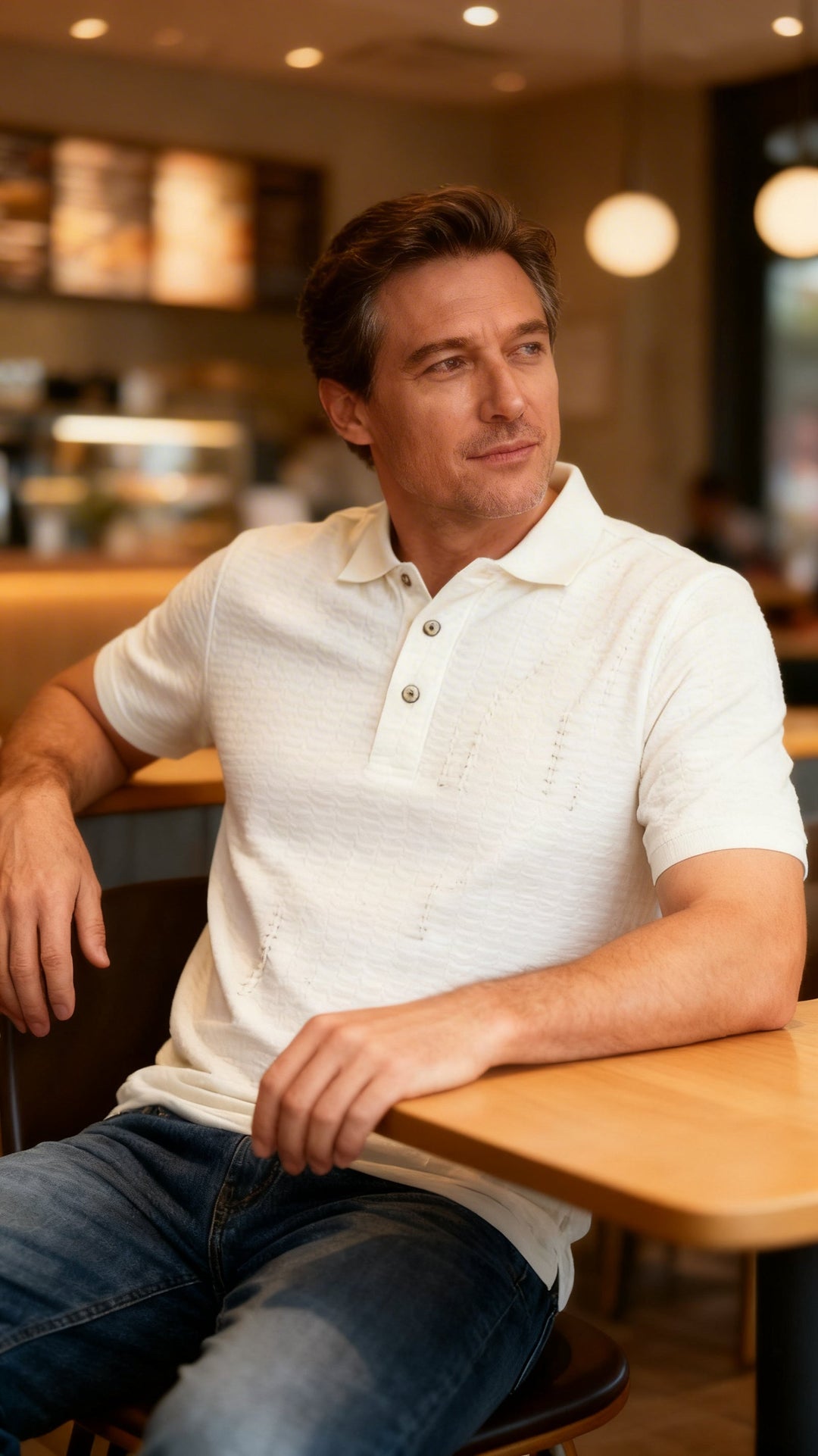 Marcello jacquard polo in ecru.