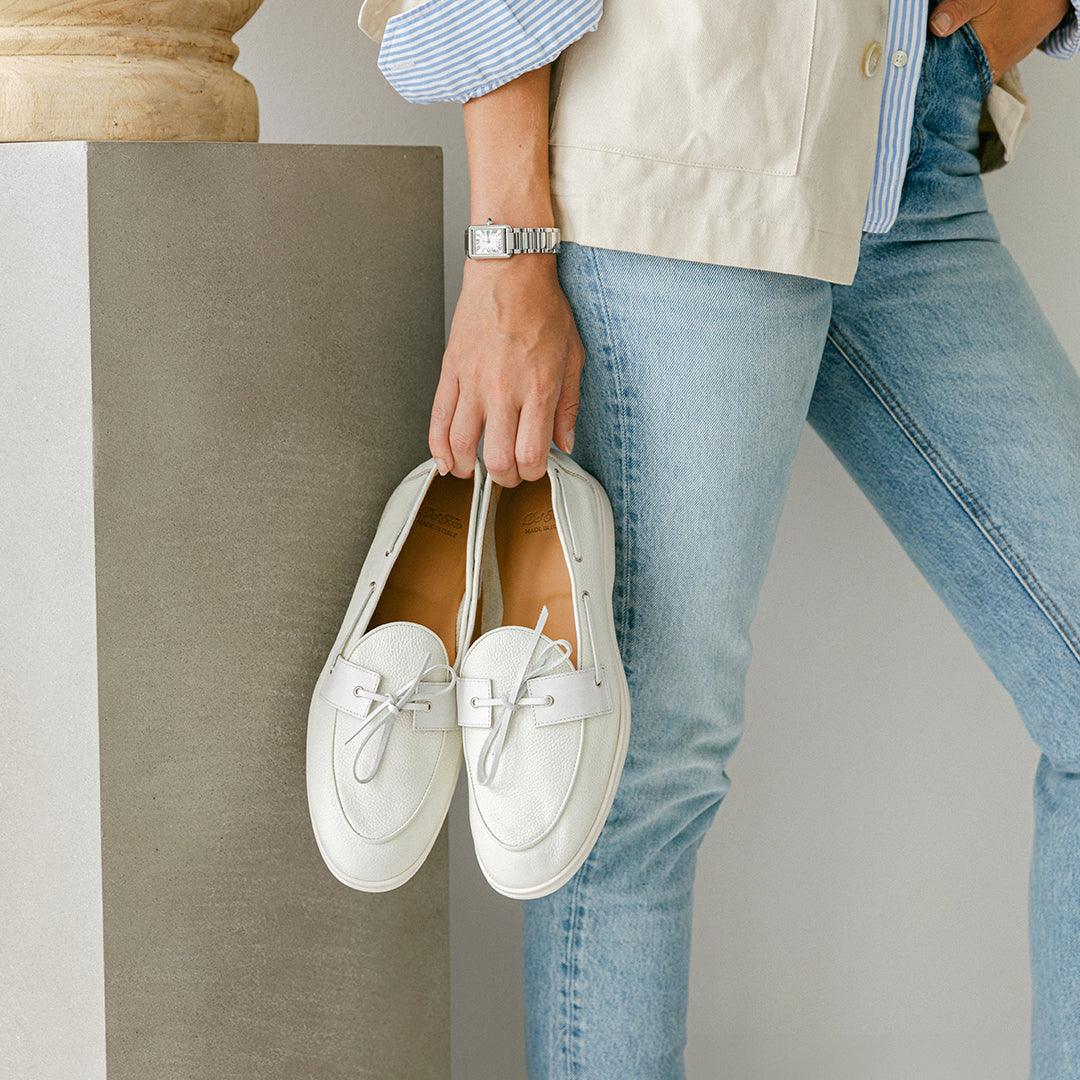 Women's White Pebbled Leather Barca Yacht Loafer