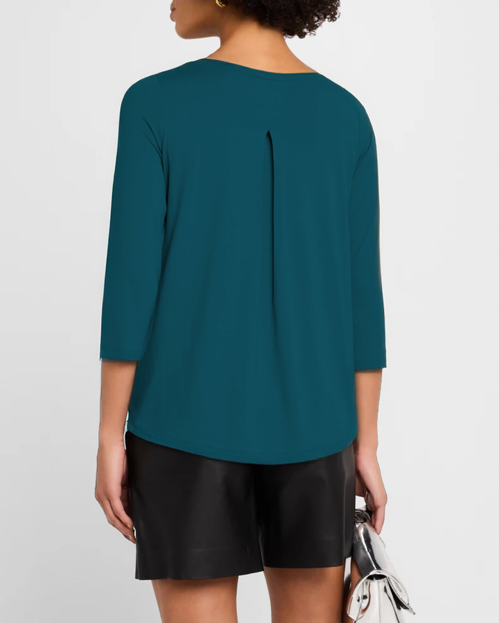 Soft Touch 3/4 Sleeve Pleat Back Crewneck - Bleu Majestic