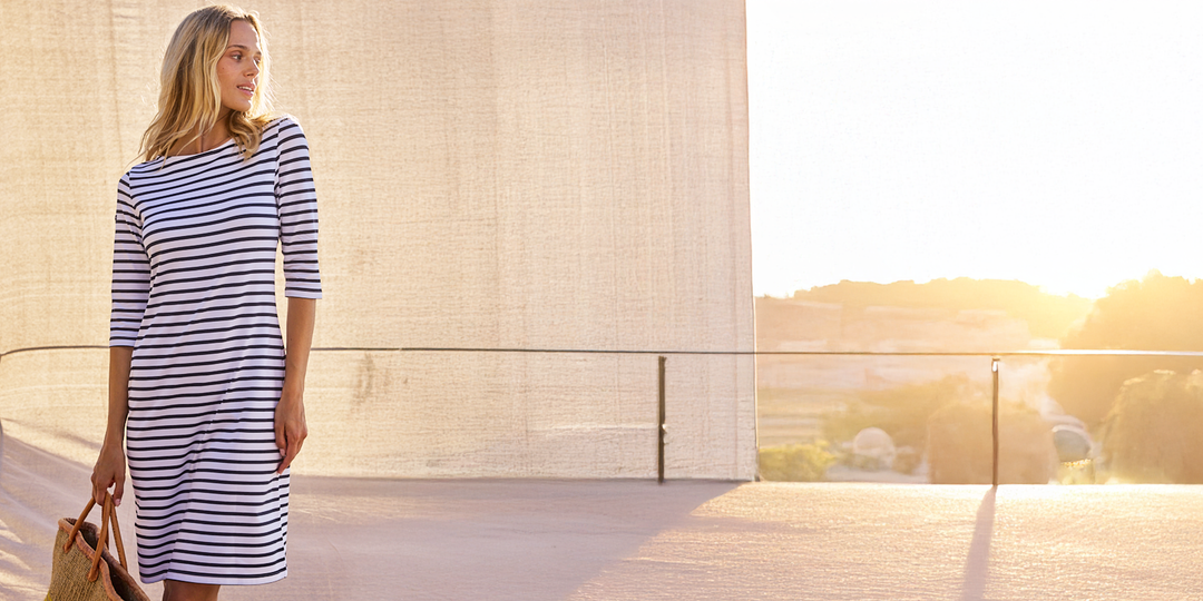 PROPRIANO - Form-Fitting Nautical Stripe Dress (WHITE / NAVY)