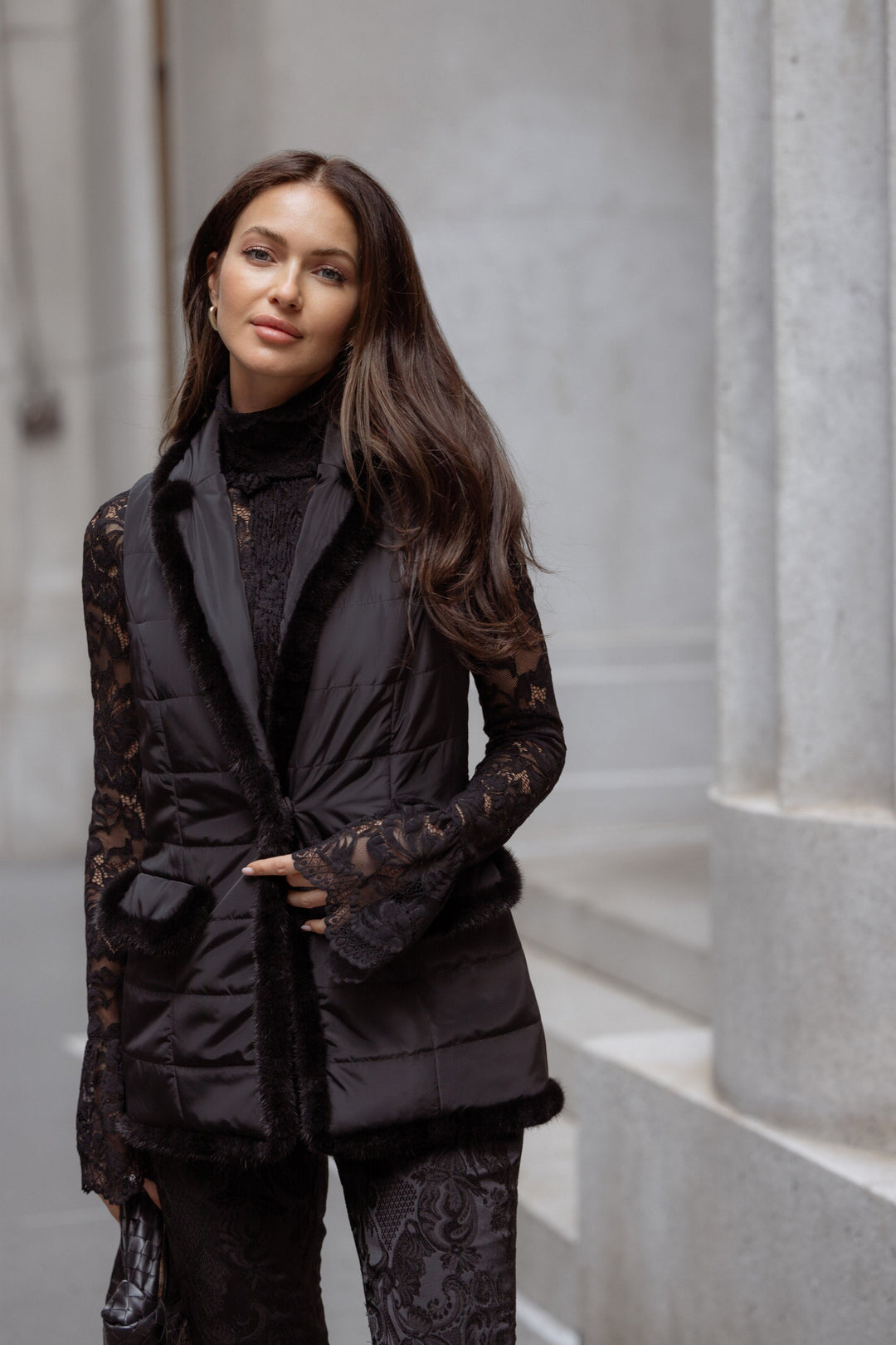 Mink Nylon Vest In Black
