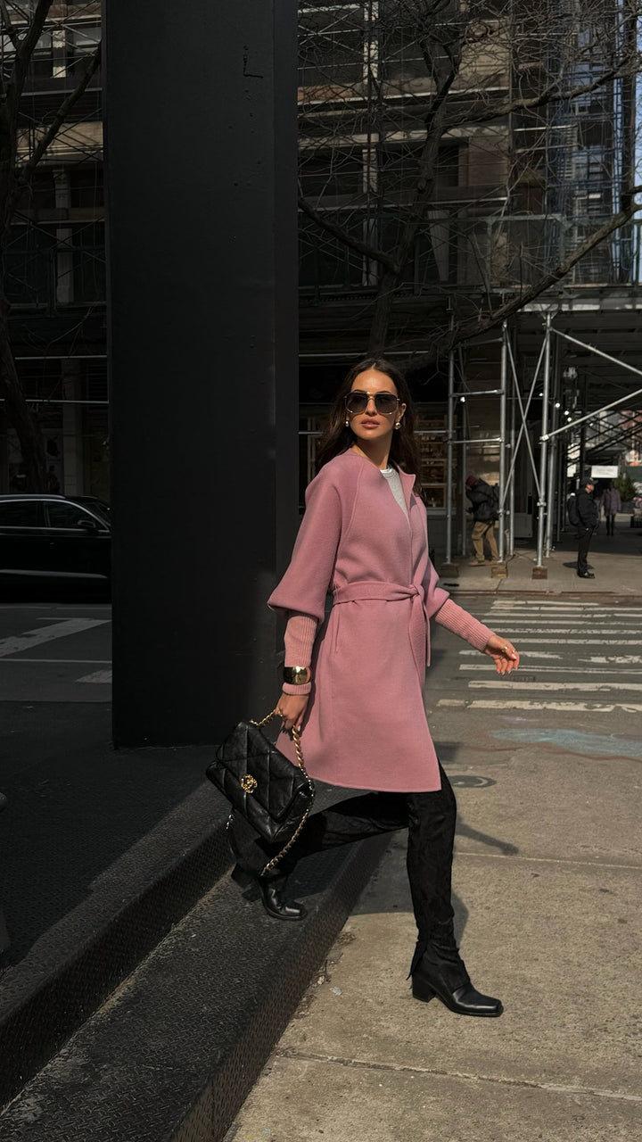 WOOL RIBBED CUFF SLEEVE COAT IN LILAS