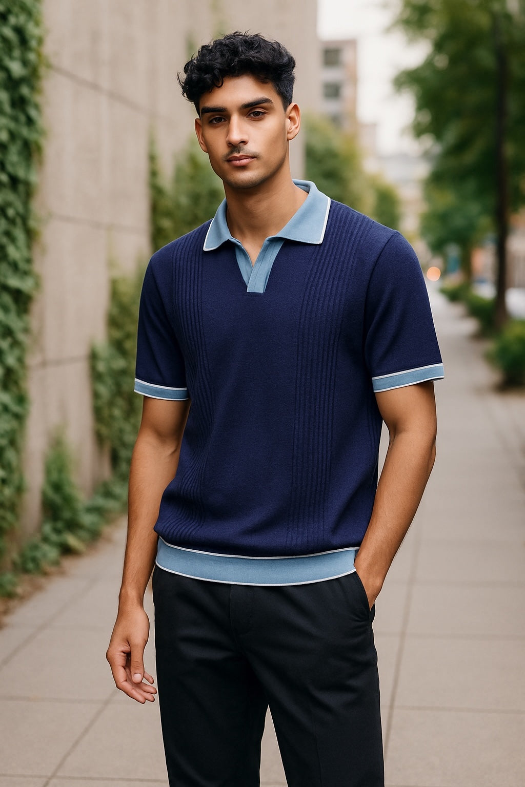 7 Downie St. Johnny Collar Polo in Navy