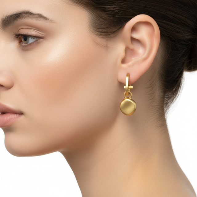 Matte Gold Paperclip and Gold Nugget Charm Earrings