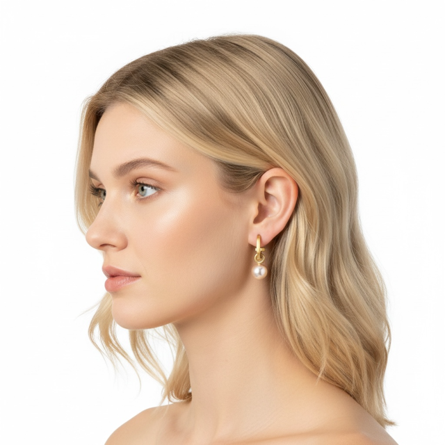 Matte Gold Paperclip and Pink Pearl Charm Earrings