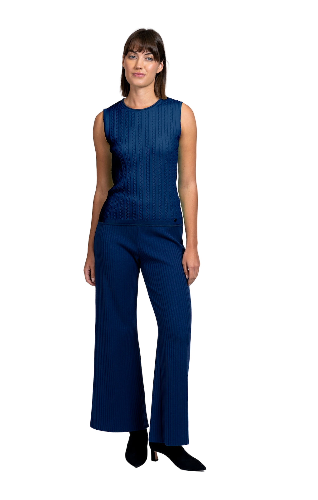Kirsten Cable-Knit Top Tank Top, Navy