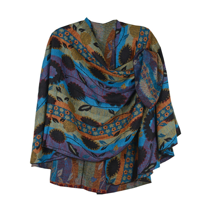 Cashmere Floral/Stripe Reverse Loop Shawl #52