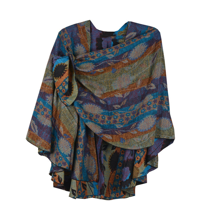 Cashmere Floral/Stripe Reverse Loop Shawl #52