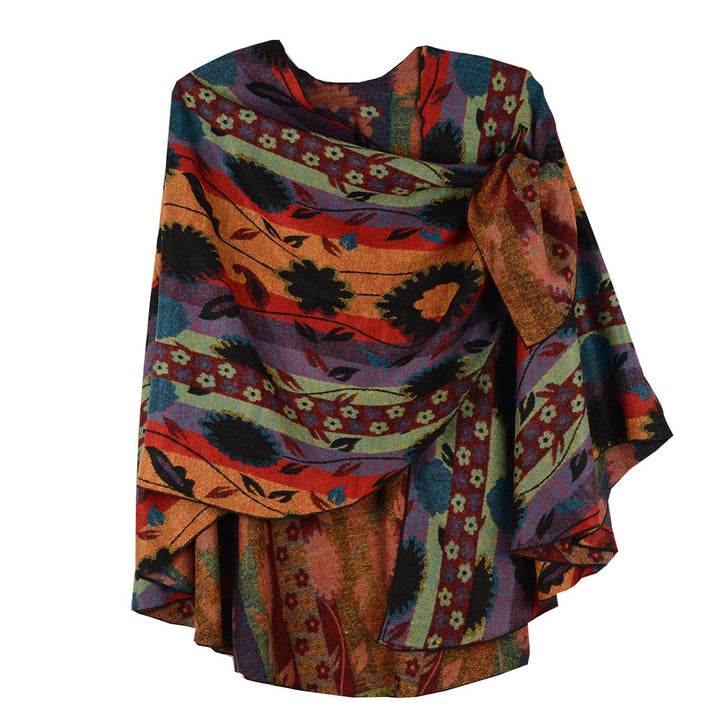 Cashmere Floral/Stripe Reverse Loop Shawl