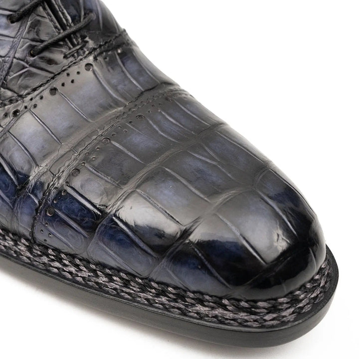 Purplish Blue Crocodile Oxford Shoes Goodyear Norwegian 8016