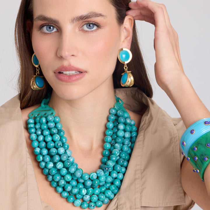 Agatha Light Turquoise And Cobalt  Resin Two Tone Drop Earrings