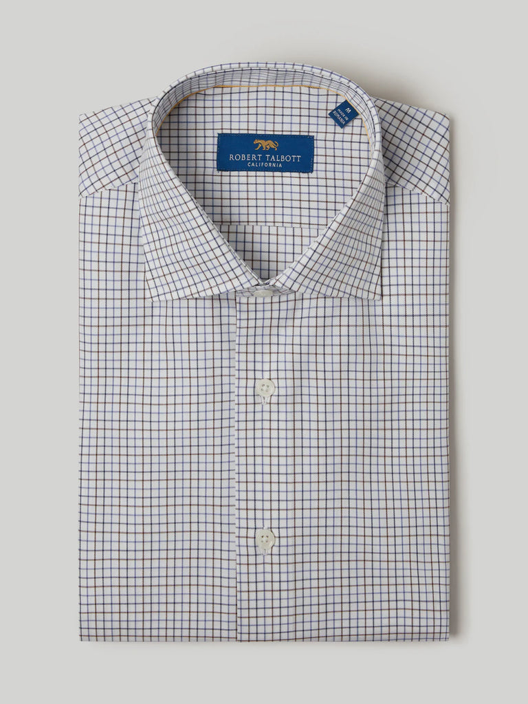 robert talbott dress shirts Reynolds Blue Multi Thin Stripe Cotton Linen Blend Shirt in Contemporary fit 15.75 / Blue