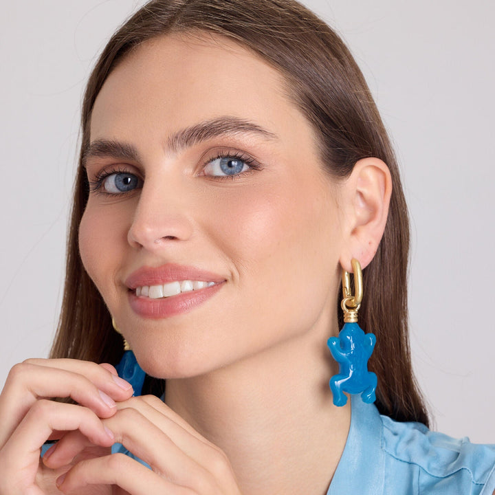 Frog Blue Resin Drop Earrings