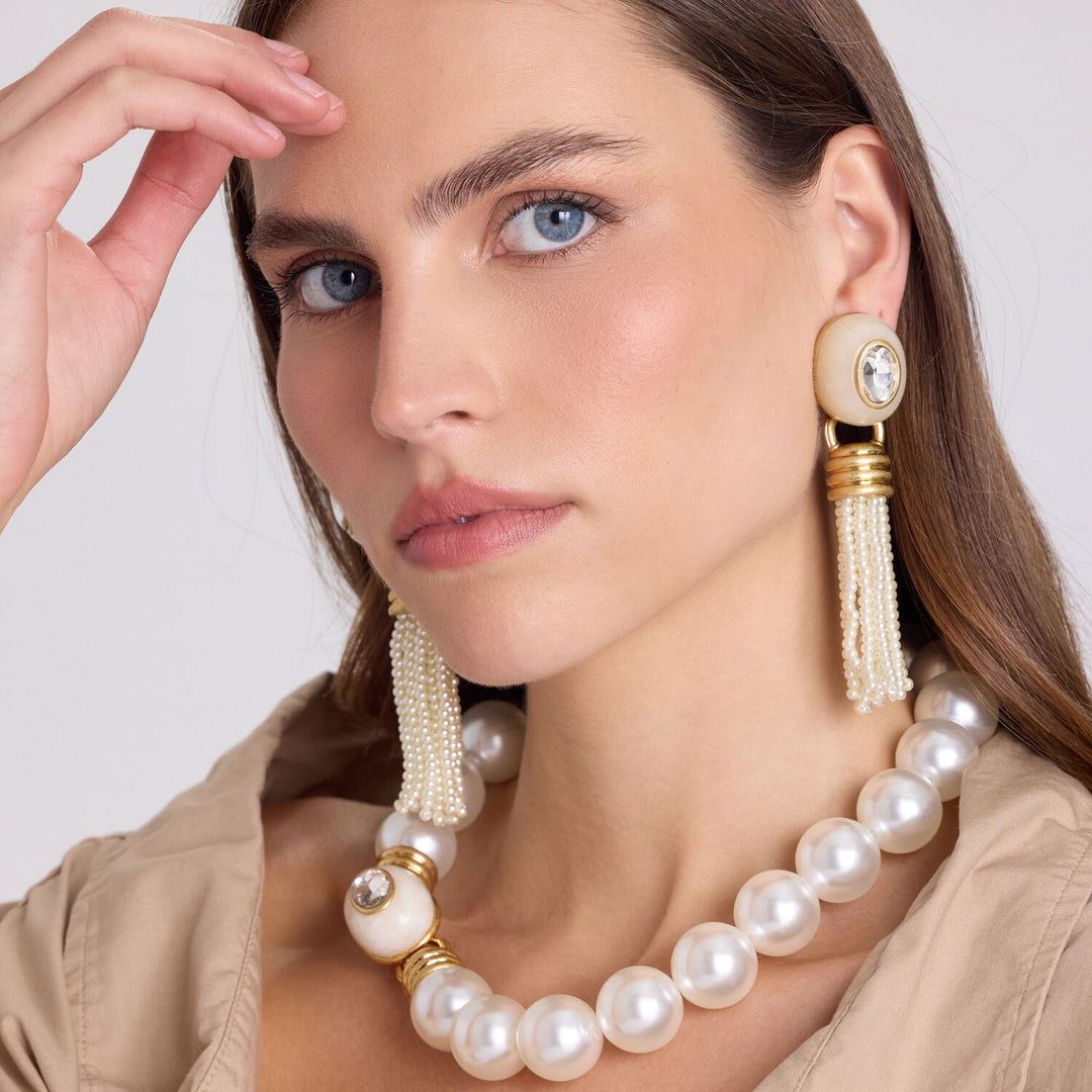 Caroline Pearl Resin Necklace With Crystal Faceted Stone Clasp