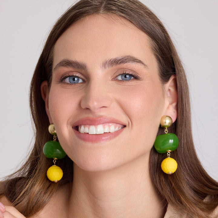 Analise Triple Green And Yellow Resin Pierced Earrings