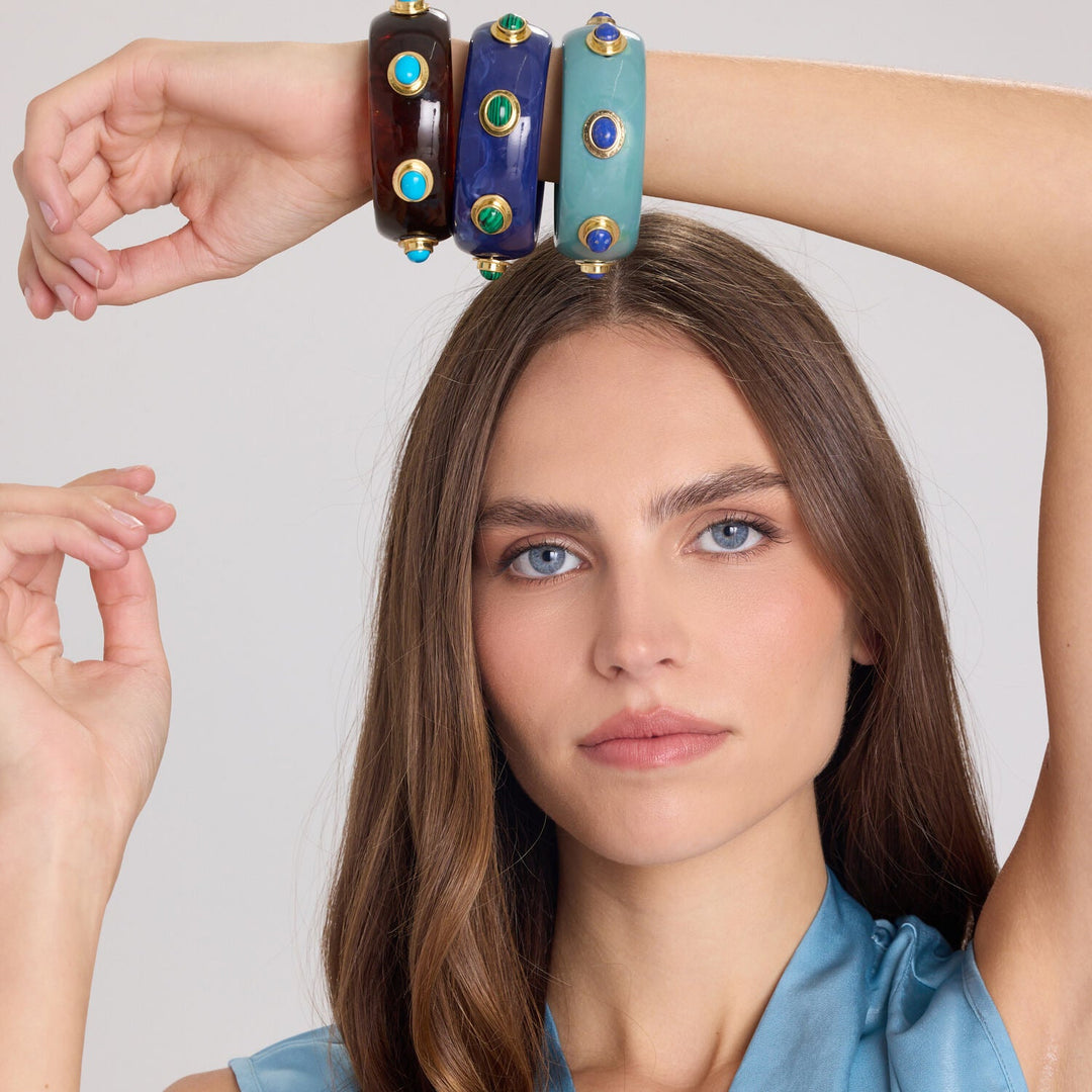 Renee Bangle In Turquoise Resin And Lapis Stones