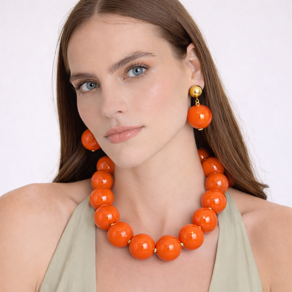 Marylynn Orange Ball Drop Earrings