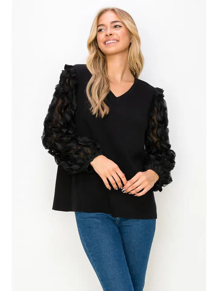 Rhonda Pointe Top with Mesh Lace Swirls