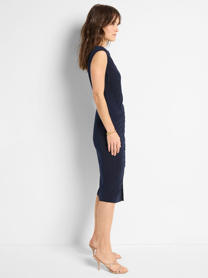 Side Ruche Knit Dress - Dark Indigo