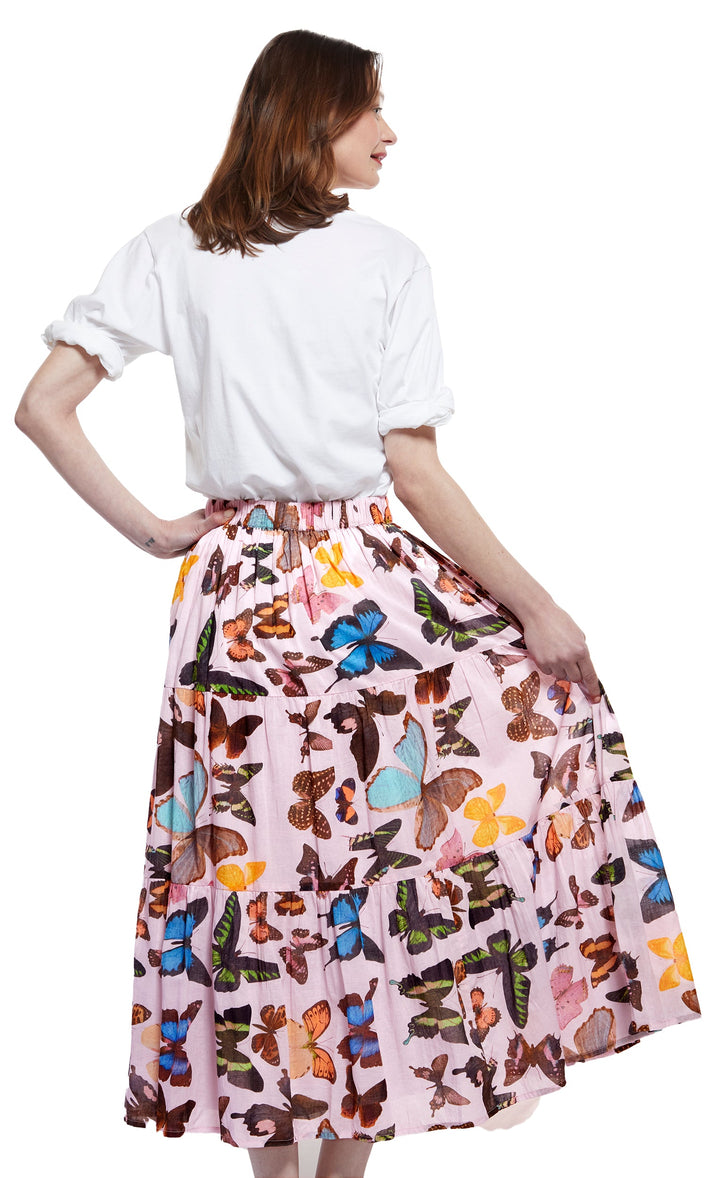 Woodstock Skirt in Pink with Butterflies