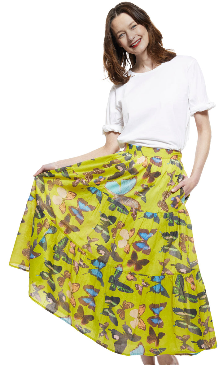Woodstock Skirt in Chartreuse with Butterflies